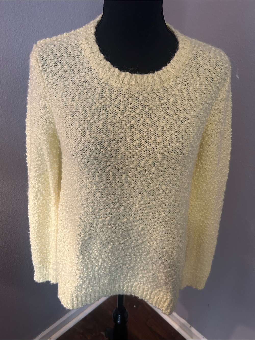 Marled Women Popcorn Textured Knit Yellow Crewneck Sweater Size Small